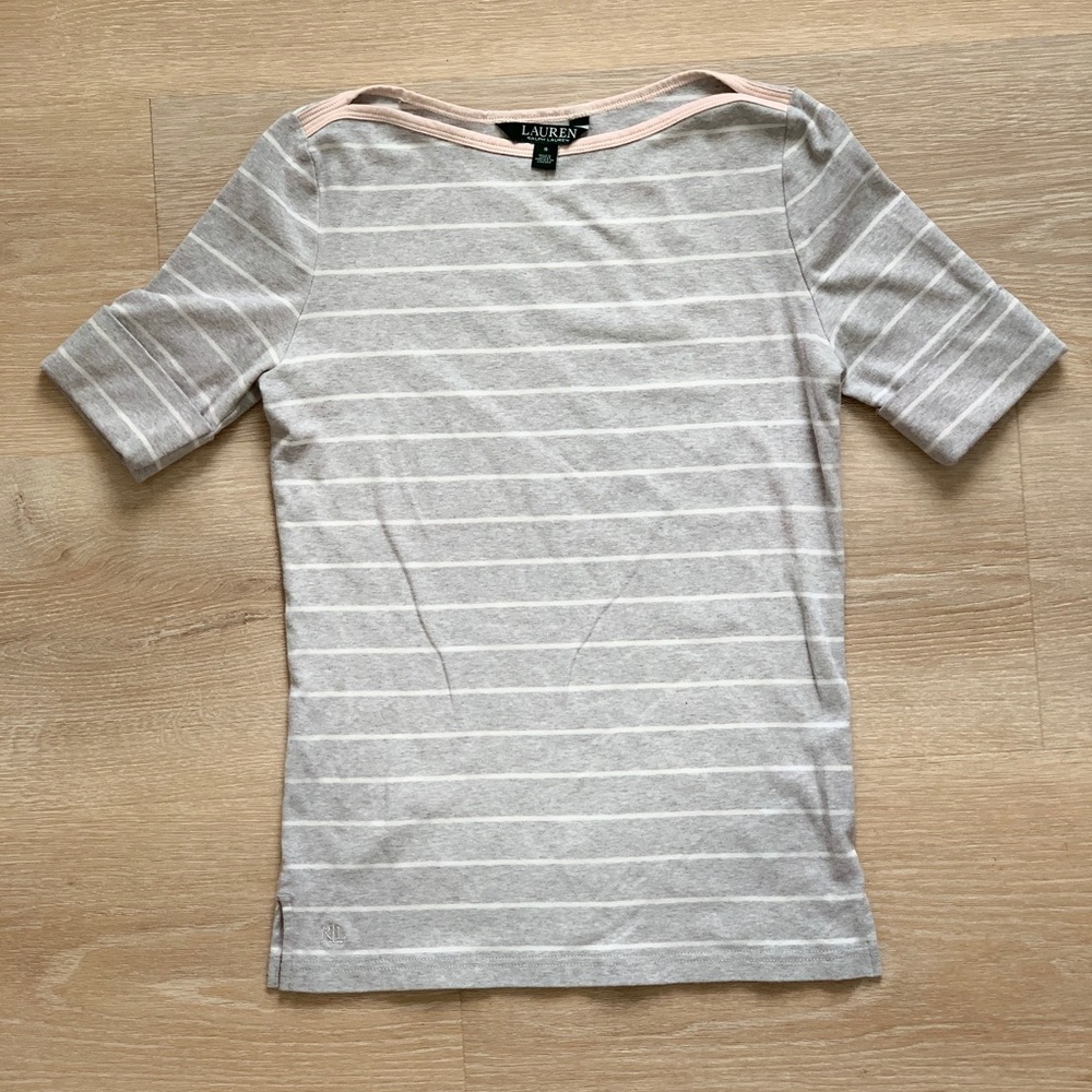 Lauren Ralph Lauren Cream & White Striped Short Sleeve Tee